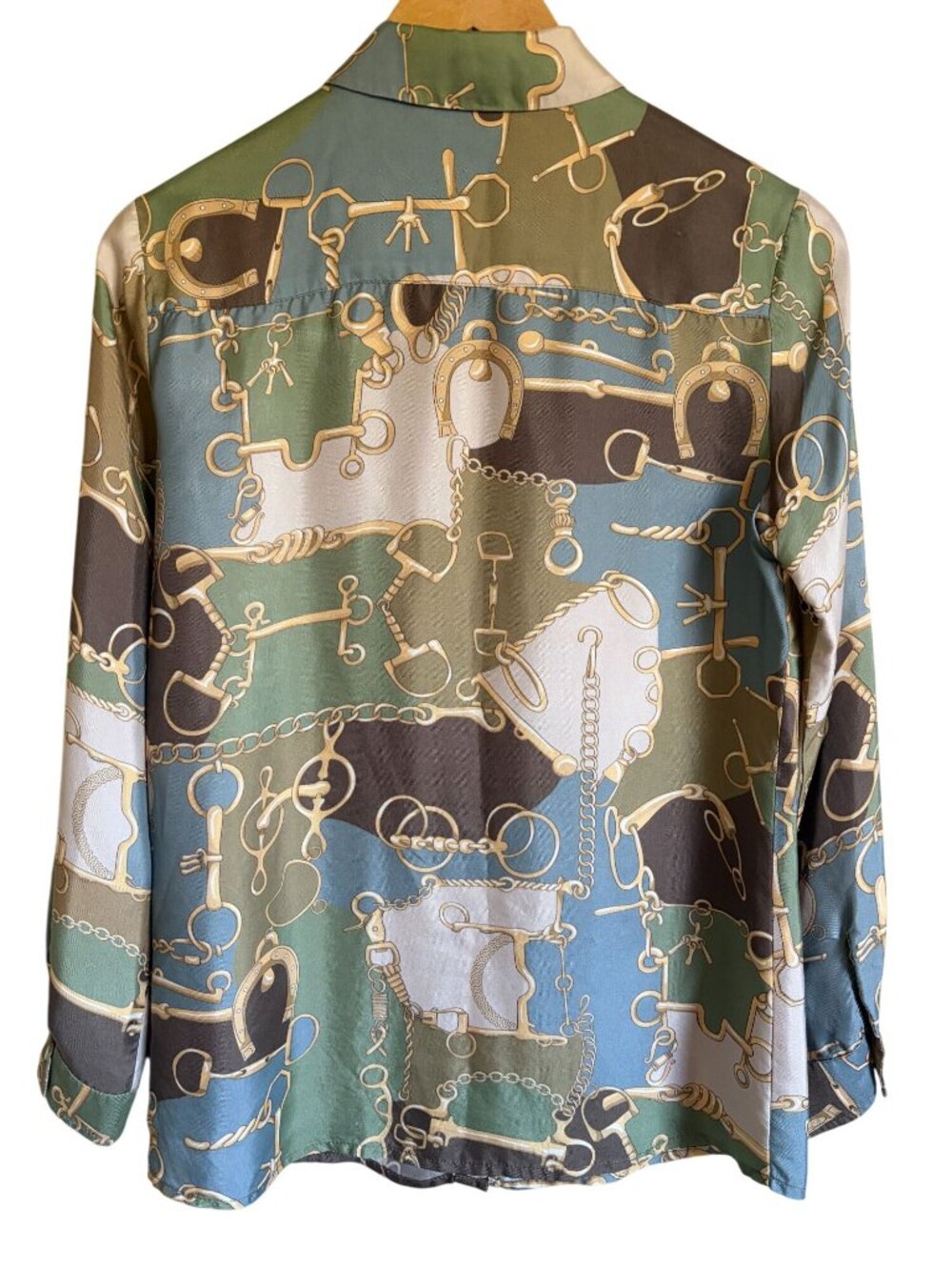 J. McLaughlin Silk Blend Horse bit Bridal Chain Equestrian Shirt - Picture 2 of 9